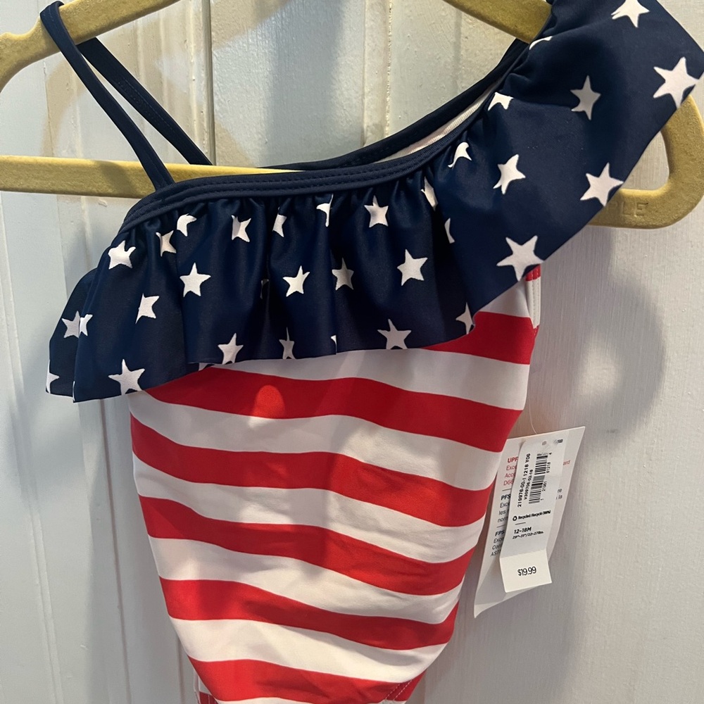 NWT- Patriotic girls old navy Swimwear with Ruffle size 12-18 months